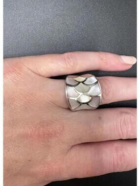 Mother of Pearl Italian Silver 925 Fish Scale Ring Size 5 1/2